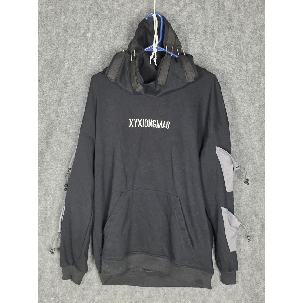 XYXIONGMAO Black Streetwear‎ Techwear Hoodie Drawstring Pullover Mens Sz L Urban